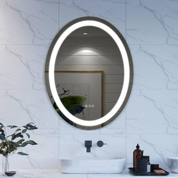 Modern Oval 20" x 28" Wall Mounted LED Frameless Bathroom Mirror Anti-Fog